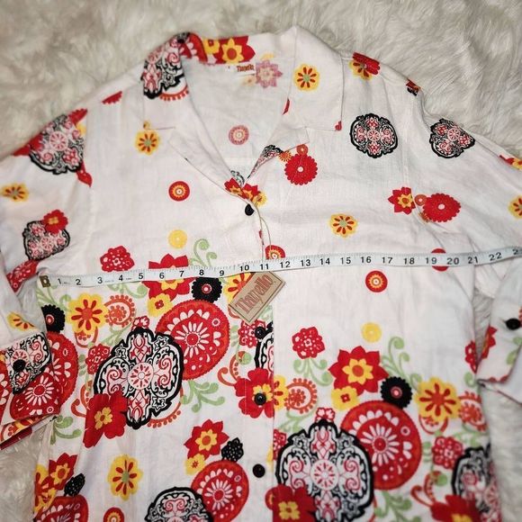 New Tianello Linen Floral Button Up Blouse Top - Picture 6 of 9
